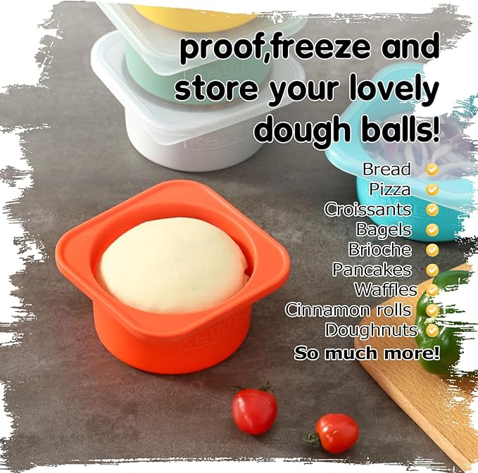 PLUS-1000ml Pizza Dough Proofing Box for DIY Artisan Pizza, Food Grade Silicone Stackable Containers with Lids. Freezer, Fridge, Dishwasher Safe (2Green Plus+2Space Grey Plus)