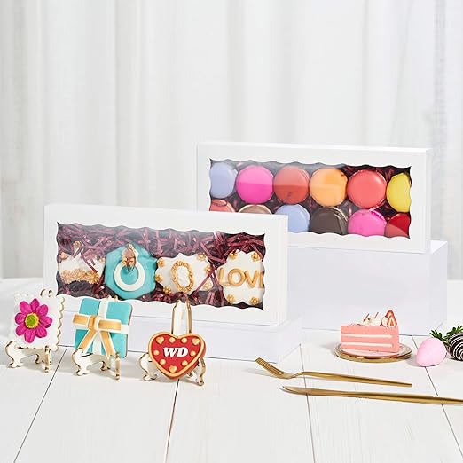 24PCS 12 x 5 x 1.5 inches Auto-Popup One Piece Premium Macaron Boxes for 12, Cookie Boxes for Gift Giving, Bakery Box for Holiday Cookie Gift Sets