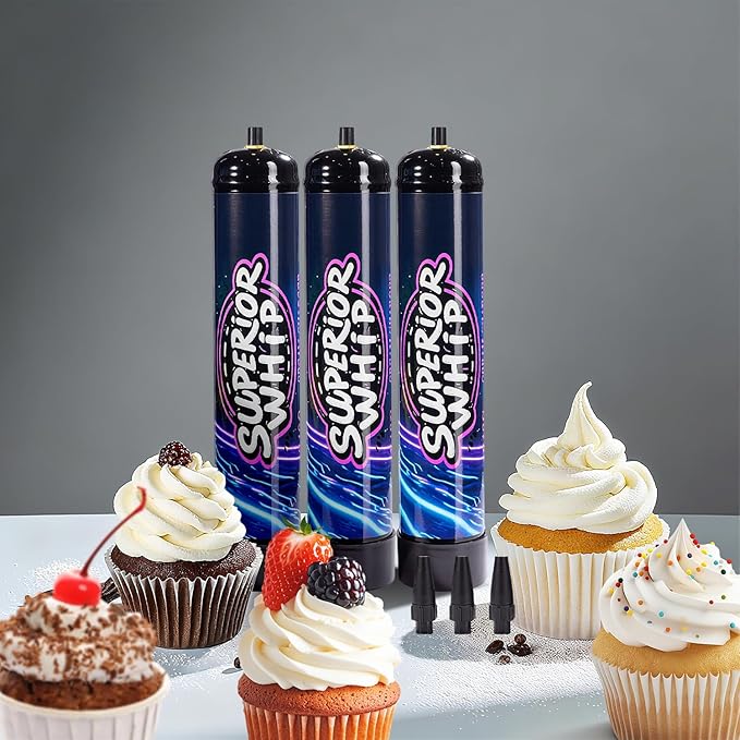 Whipped Cream Charger 740g, Whip Cream Charger Cartridges Whip Cream Charger Cylinder Food Grade Original Flavor (Nozzle Included) 3-Pack