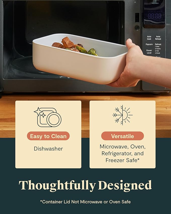 Caraway Glass Food Storage - 6.6 Cup Glass Container - Ceramic Coated Food Container - Non Toxic, Non Stick Lunch Box Container with Glass Lids - Dishwasher, Oven, & Microwave Safe - Mist