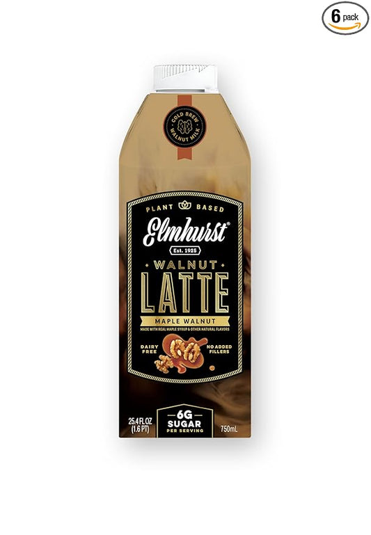 Elmhurst 1925 Maple Walnut Latte – Plant-Based, Vegan, Dairy-Free Plant Milk Latte Made of Walnut Milk, Cold Brew Premium Arabica with 95mg Caffeine & Real Maple & Brown Sugar – 25.4oz (Pack of 6)