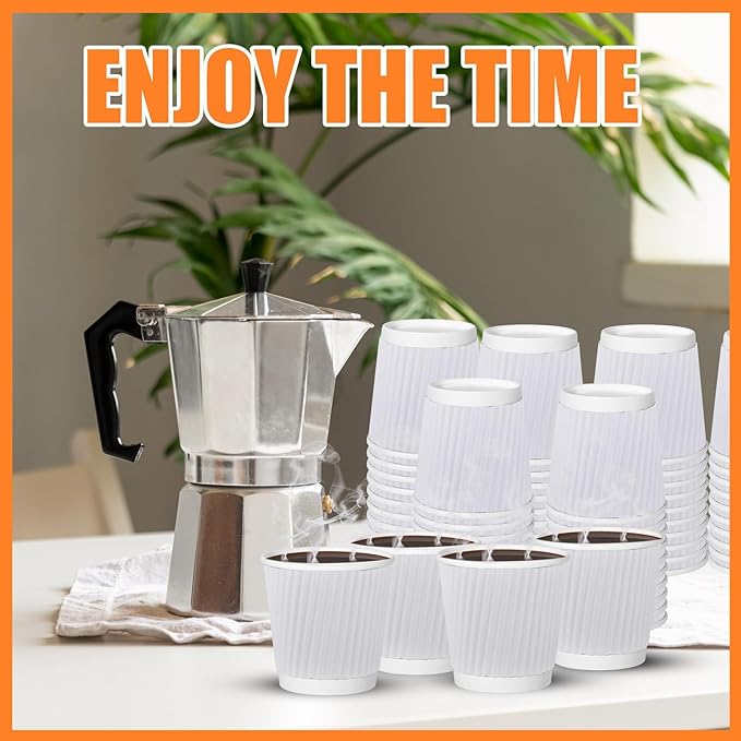 120 Pack Paper Espresso Coffee Cups, 4 oz Disposable Coffee Cups,Corrugated Insulated Ripple Wall, Paper Ripple Cup for Coffee, Hot Chocolate and Hot Tea Drinks -White