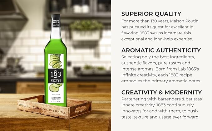 1883 Cucumber Syrup for Drinks, Made in France, 1 Liter Glass Bottle