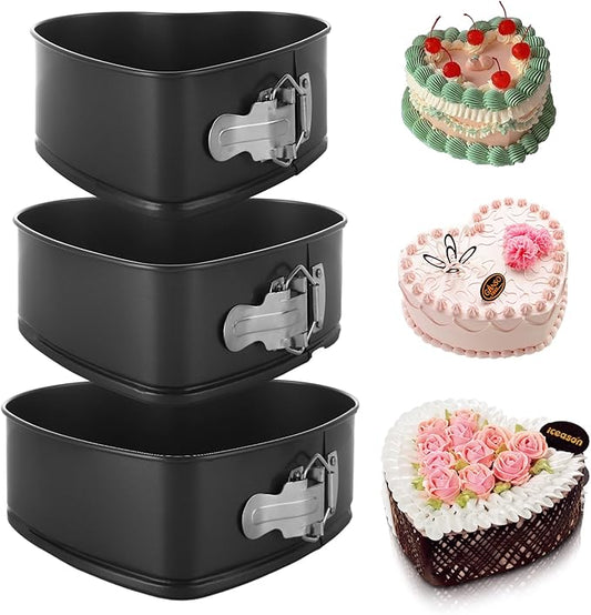 Springform Pan Set of 3 Heart Cake Pan, Heart Springform Pan with Removable Bottom, Springform Cake Pans Non-stick Bakeware for Cheesecakes, Pizza, and Quiches (7, 7.8, 8.6 inch)