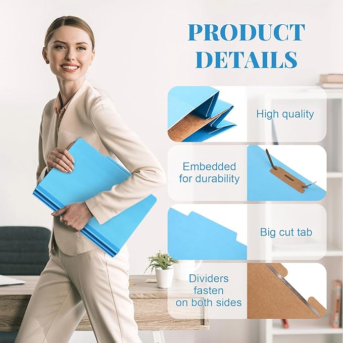 36 Pcs Classification Folders Letter Size, Back to School Supply for Teacher, Student, 1 Divider Pressboard File Folder Bulk with 2 Fasteners, 3.5 Inch Expanding File Organizer (Blue)