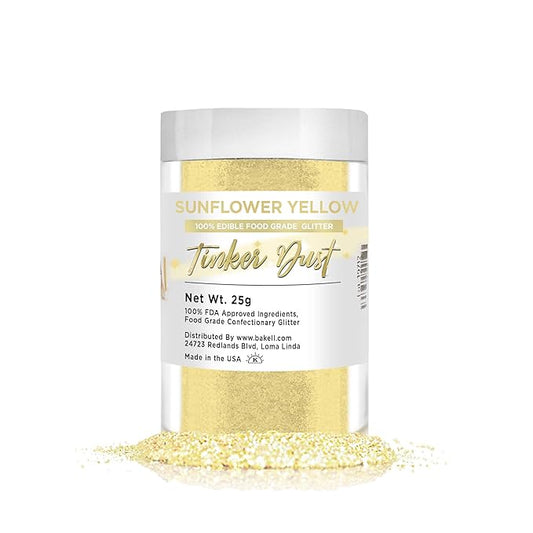 Bakell - Tinker Dust Sunflower Yellow Edible Glitter (25g 1x Jar) for Cakes, Cupcakes, Cake Pops and Beverages
