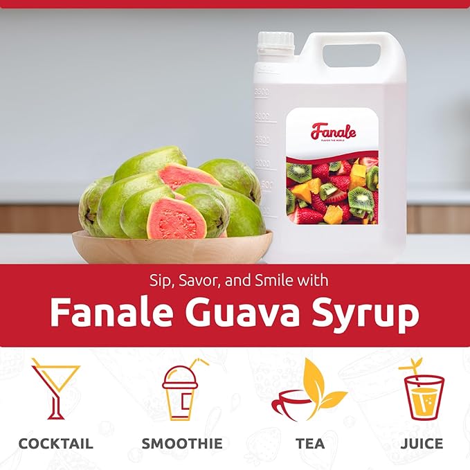 Fanale Premium Flavoring Concentrated Syrup for Bubble Tea 11 lb | Guava Flavor Syrup | for Boba Tea, Smoothies, Slushes, Desserts | 11lb | Pack of 4 | SRP210-CS