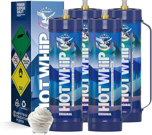 Whipped Cream Charger 4.0L Tank,2560g x 4 Original Flavor Food Grade Whip Cream Cylinder 99.99% Pure For Whipped Cream Making,Leak Proof Dispenser,4 Tank