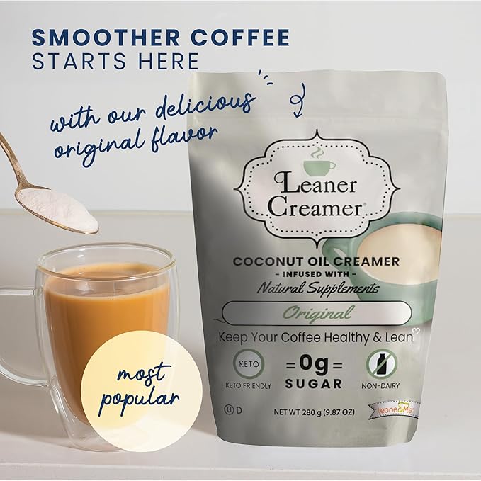 Leaner Creamer Coconut Creamer with Superfood Ingredients – Non-Dairy, Sugar-Free, Keto, Gluten-Free Powdered Coffee Creamer – Classic Original – 32oz