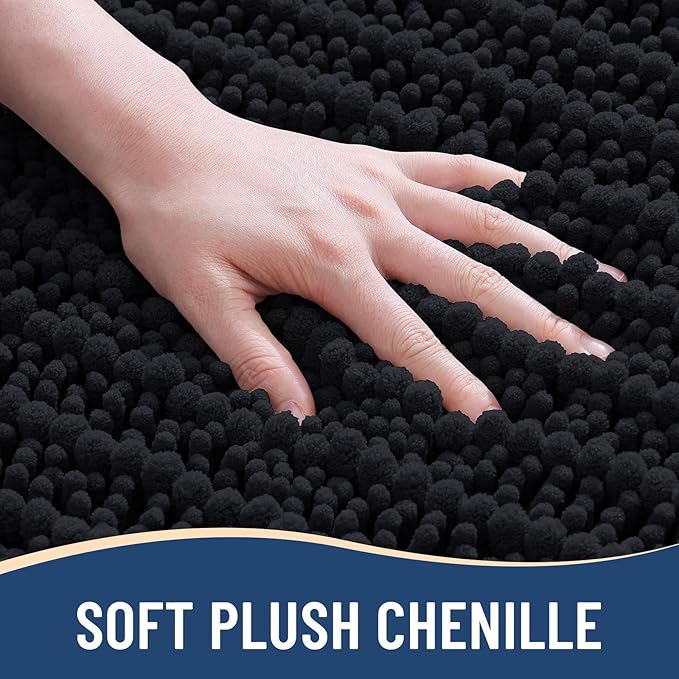 Arotive Luxury Chenille Bathroom Rug Mat, Extra Soft Thick Absorbent Shaggy Bath Rugs, Non-Slip Machine Wash Dry, Plush Bath Mats for Bathroom, Shower and Tub, 70x46, Black