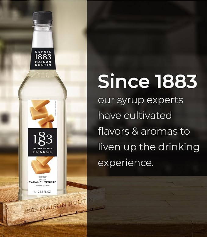 1883 Coffee Syrup, Butterscotch Syrup for Drinks, Made in France, 1 Liter Plastic Bottle (Pack of 2)