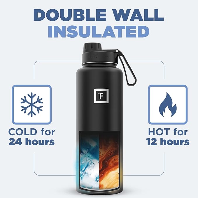 IRON °FLASK Camping & Hiking Hydration Flask with 3 Lids - Stainless Steel, Double Walled & Vacuum Insulated Water Bottle - Leak Proof & BPA Free (Cashmere Cream, Spout - 40 oz)