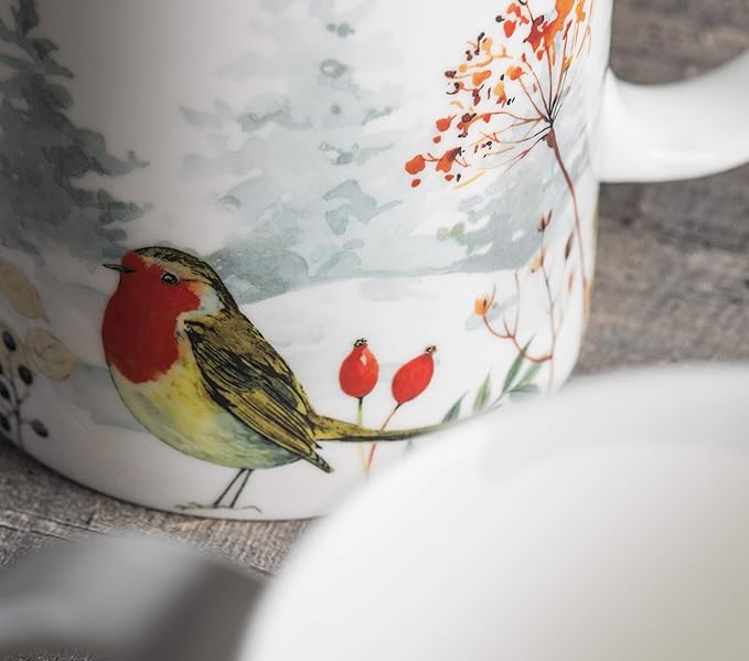 Maison d' Hermine Coffee Mug with Handles Fine Bone China Mugs Pack of Two Tea Cups for Hot Beverages Cappuccino Latte Home Restaurant Office Perfect for Gift (Morzine, 12 Ounce)