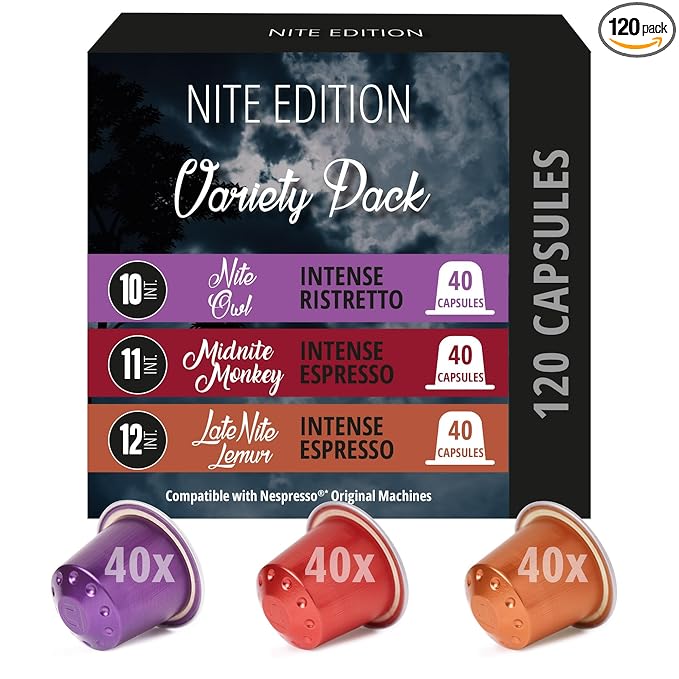 120ct Dark Roast Espresso Variety Pack | Compatible with Nespresso | Aluminum Coffee Capsules | Intensity 10 11 12 | High Intensity Espresso Lungo Ristretto