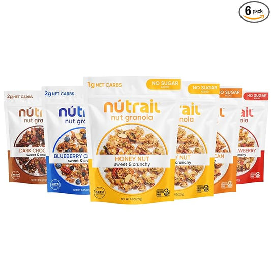 NuTrail Nut Granola, Variety Pack, No Sugar Added, Gluten Free, Grain Free, Keto, Low Carb, Healthy Breakfast Cereal 8 oz. 6 Count
