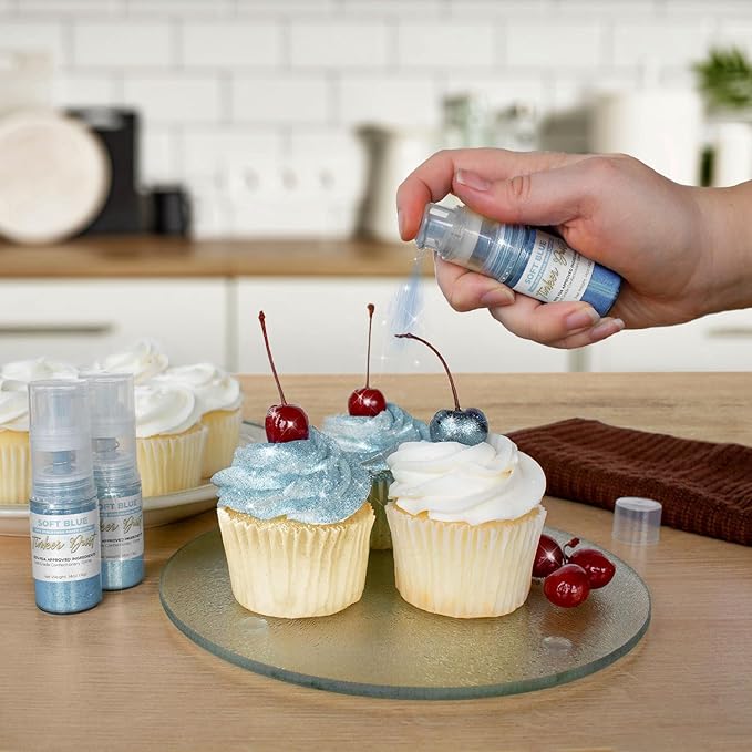 Bakell - Soft Blue Tinker Dust (4g, 1x Mini Spray Pump) Edible Glitter for Food, Desserts, and Beverages!