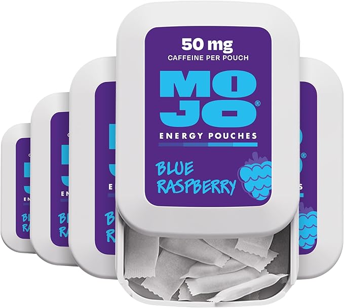 MOJO Energy Pouches Blue Raspberry Flavor, 50 mg per Caffeine Pouch, 15 Pouches, 5-Pack