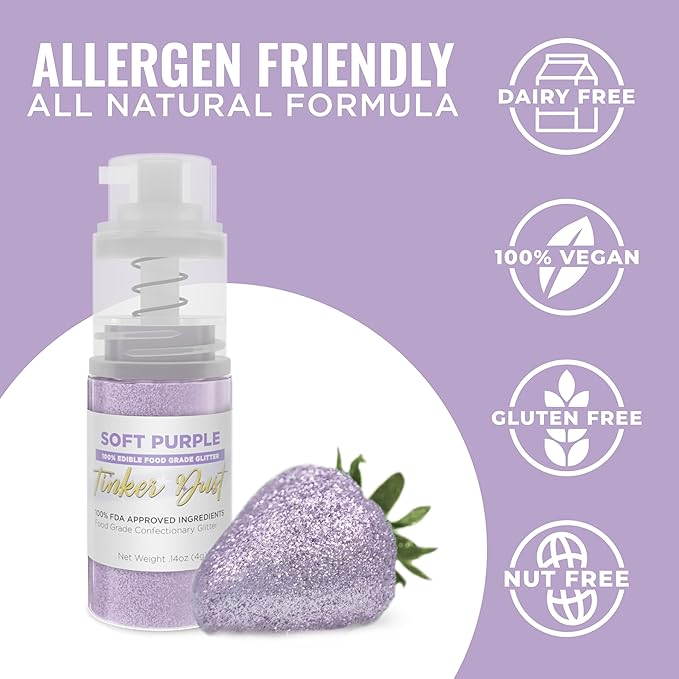 Bakell - Soft Purple Tinker Dust (4g, 1x Mini Spray Pump) Edible Glitter for Food, Desserts, and Beverages!
