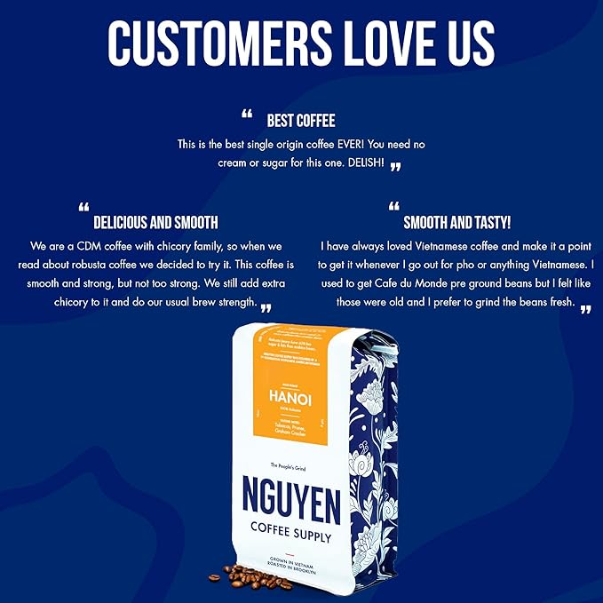 Nguyen Coffee Supply - Hanoi Robusta: Dark Roast Premium Whole Coffee Beans, Vietnamese Single Origin, Direct Trade, Low Acid with High Caffeine Content, Roasted in Brooklyn [5 lb Bag]