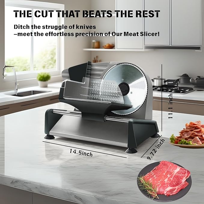 Meat Slicer, Electric Meat Slicer Machine for Home with 2 Removable 7.5'' Blades ETL Certified, Adjustable Thickness Deli Food Slicer-Meat Cutter Machine for Bread Cheese (180W Meat Silcer)