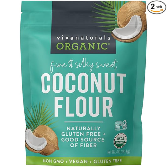 Viva Naturals Organic Coconut Flour (4 lbs) - Gluten Free Flour Substitute for Keto, Paleo and Vegan Baking, Low Fat and Good Source of Fiber Coconut Baking Flour, Non-GMO, Unbleached and Unrefined, 1.81 kg