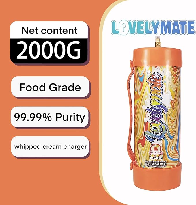 Whipped Cream Charger Tank 3.3L 2000G Whip Cream Charger Cylinder Food Grade Flavored (Tips Included) (8, Tropical Punch)