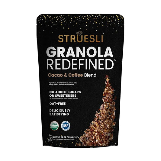 Struesli Cacao + Coffee Organic Granola, Grain & Gluten Free, Healthy Snacks with Cacao, Coffee, Tiger Nuts, Pecans, Walnuts, Hemp Hearts & Coconut Flakes, Plant Based, Keto & Paleo Friendly, 32 Oz