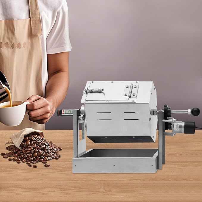 0.66-2.65lb Automatic Coffee Roaster Coffee Bean Roasting Machine Commercial Coffee Gas Roaster with Thermometer & Speed Controller Drum Type Gas Burner Require
