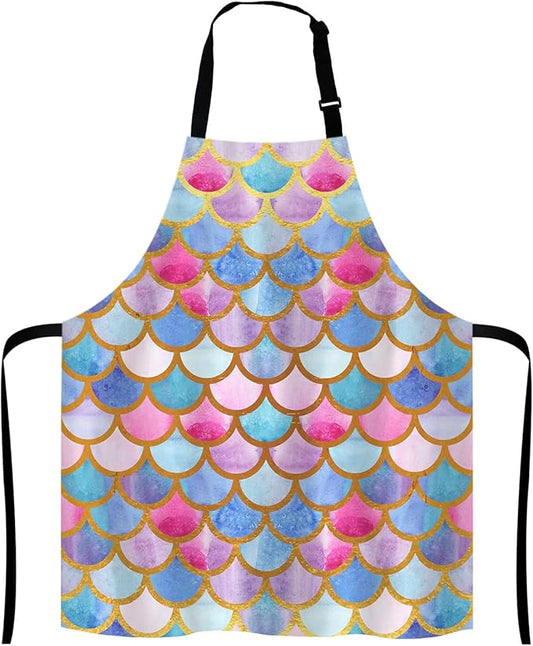 Mermaid scales Kitchen Cooking BBQ Chef Apron, Watercolor fish scales Apron for Men, Women - Dad Gifts, Gifts for Men - Birthday, Mothers Day Gifts for Mom, Wife, Husband, Brother, Friends