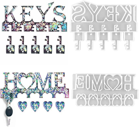 2Pcs Key Holder Resin Molds Wall Decor Mold Unique Silicone Keychain Pendant Resin Mold for Epoxy Casting Wall Mounted Key Hangers Storage Organizer Mold Home Decoration DIY Gift