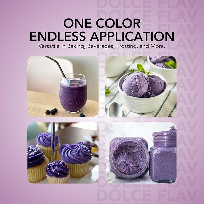 Dolce Flav Natural Purple Food Coloring – 2 oz Liquid Dye from Red Radish & Huito with Graduated Dropper | Water-Soluble | For Baking, Drinks & Frostings | Kosher | Made in USA