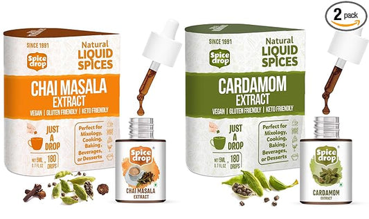 Spicy Tea Liquid Drops Combo ( Cardamom and Tea/Chai Masala ) 10 Ml (0.33 OZ)