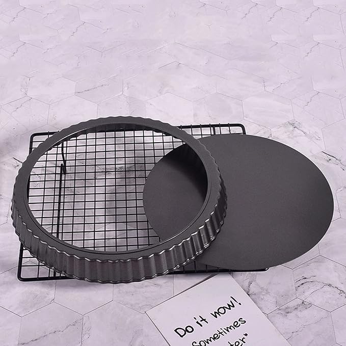 Fluted Tart Pan with Removable Bottom, Carbon Steel Round Tart Pan, Deep Baking Dish Pie Plate for Cakes Pies ([Thickened] 11-inch live bottom pie plate)