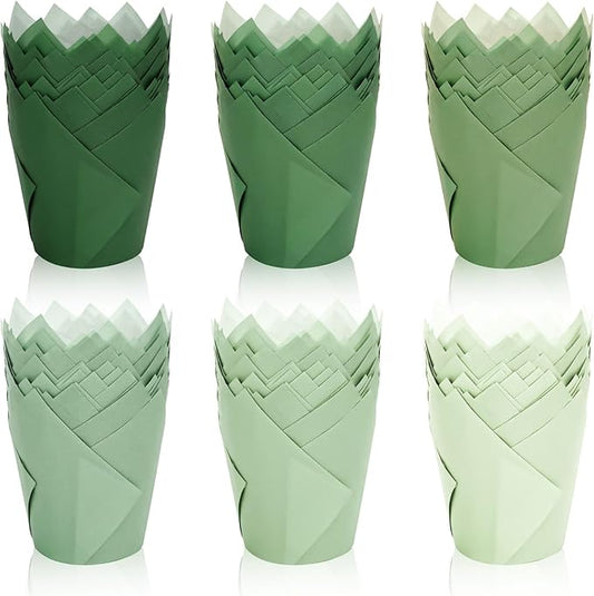 180Pcs Sage Green Tulip Cupcake Liners Gradient Green Muffin Baking Cups Cupcake Wrappers for Wedding Bridal Shower Spring Holiday Party Supplies