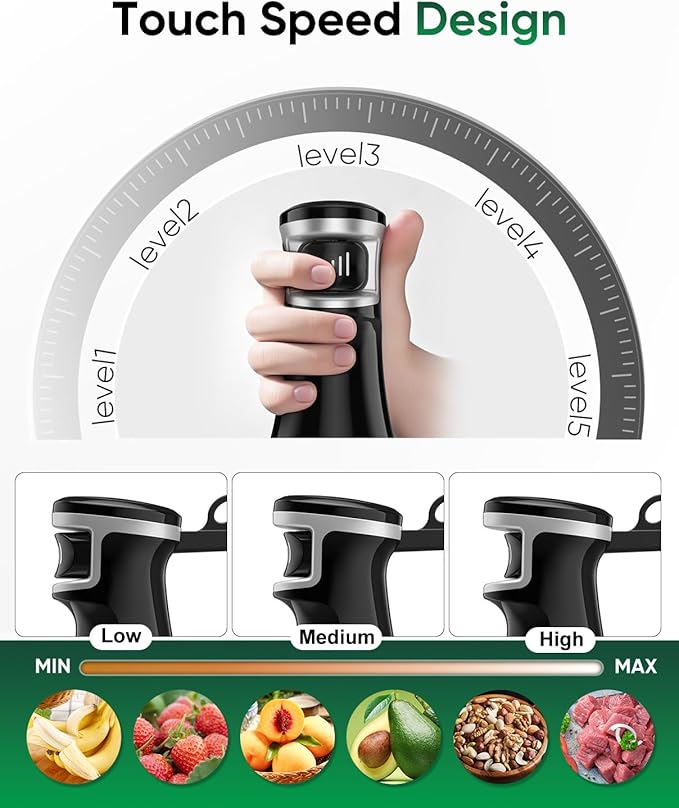 Immersion Blender Handheld 5 IN 1 Set 1100W, Hand Blenders Hand Mixer with Whisk, Chopper, Beaker, Egg Beaters, Stainless Steel Scratch Resistant