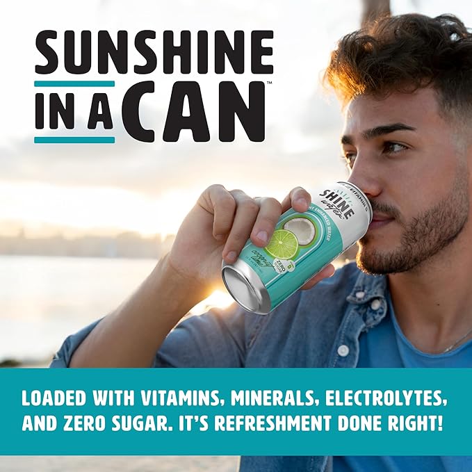 ShineWater Coconut Lime Vitamin D Electrolyte Drink | Zero Sugar Hydration Beverage with Magnesium, Zinc & Antioxidants | Low Calorie Plant-Based Vitamin Water | 12 Pack
