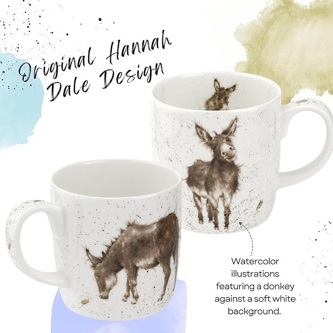 Royal Worcester Wrendale Designs 14 oz Mug, Gentle Jack - Fine Bone China with Donkey Motif - Woodland Themed Tea Mug for Cozy Cottagecore Homes - Safe Ceramic Drinkware for Daily Use
