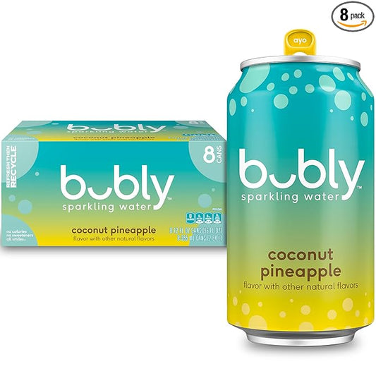 bubly Sparkling Water, Coconut Pineapple, Zero Sugar & Zero Calories, Seltzer Water, 12 Fl Oz Cans (Pack of 8)
