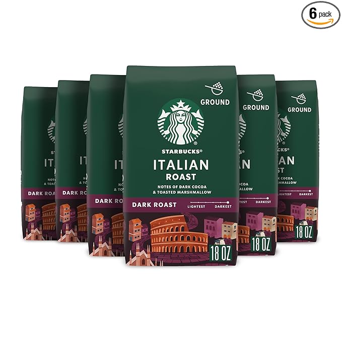 Starbucks Ground Coffee, Dark Roast Coffee, Italian Roast, 100% Arabica, 6 bags (18 oz each)