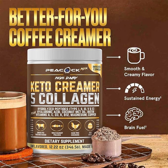 Collagen Keto Coffee Creamer Powder 12.22 oz, Pack of 12, Hydrolyzed Collagen Peptides with Coconut MCT Oil, Magnesium, Unflavored Protein Powder, Sugar Free Coffee Creamer for Smoothies
