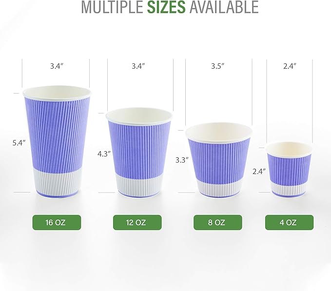 Restaurantware 16 Ounce Paper Cups Pack of 25 Ripple Wall Disposable Cups â€“ Leakproof, Recyclable, Light Purple Insulated Hot Beverage Holders with Matching Lids Available for Purchase Separately