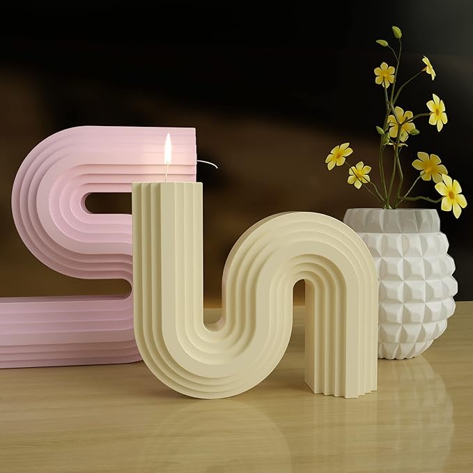 2 Pack 6 inch + 7 inch Twist Candle Molds - Geometric Resin & Silicone Molds for Candles & Soap - Nordic Geometric Line