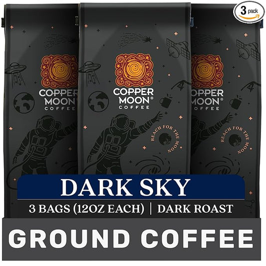 Copper Moon Ground Coffee, Dark Sky Blend, Dark Roast, 3 Bags (12 oz. Each)
