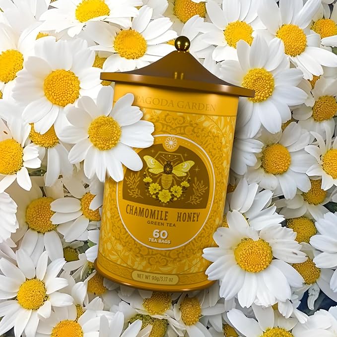 Life Plus Style Gourmet Pagoda Garden Chamomile Honey Green Tea Organic Herbal Green Caffeinated Hot or Iced Natural Sweet Honey Sleep Relax Antioxidants Wellness Support 60 Tea Bags