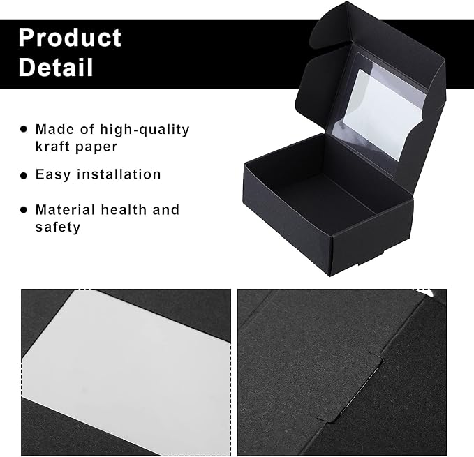 Zonon 30 Pcs Soap Boxes for Homemade Packaging, Mini Kraft Treat Boxes with Window for Bakery Candy Soap Making Gift Packaging (3.7 x 2.6 x 1.37 Inch,Black)