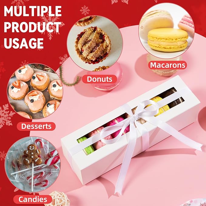 HAPPY POTATO 15 Pack Macaron Boxes for 12, 7.2×4×1.9 Inches, Macarons Packaging Boxes, Pink Macaron Gift Box with Window