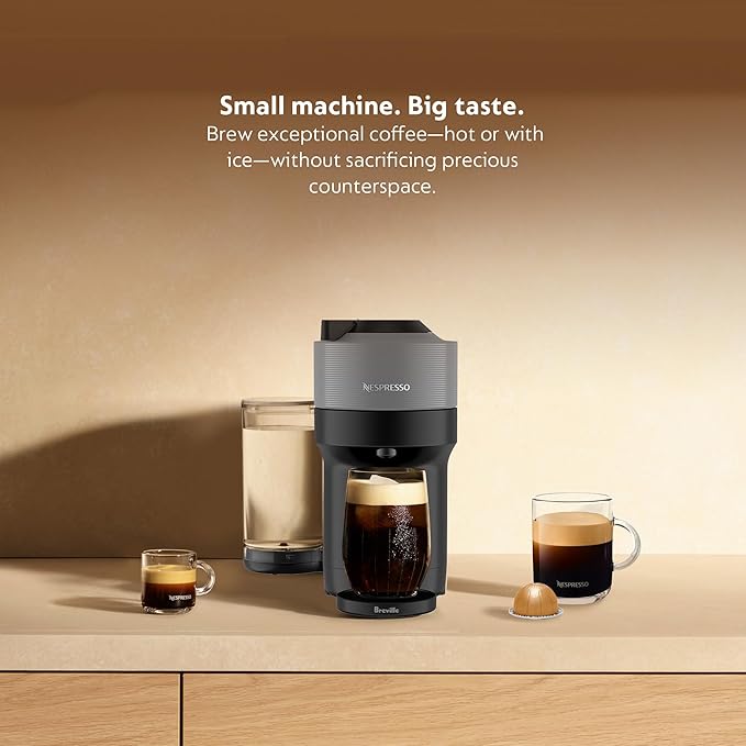 Nespresso Vertuo Pop+ Coffee and Espresso Maker by Breville with Milk Frother, Dark Grey