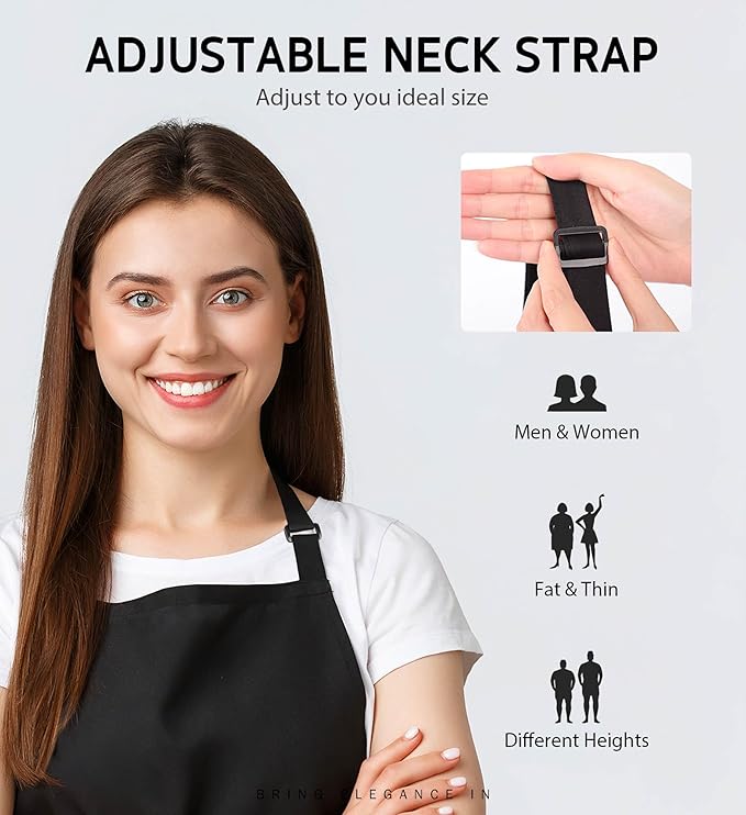Syntus 12 Pack Bib Apron, Unisex Aprons Adjustable 100% Cotton with 2 Pockets Cooking Kitchen Aprons for Women Men Chef, BBQ Drawing Apron Bulk, Black