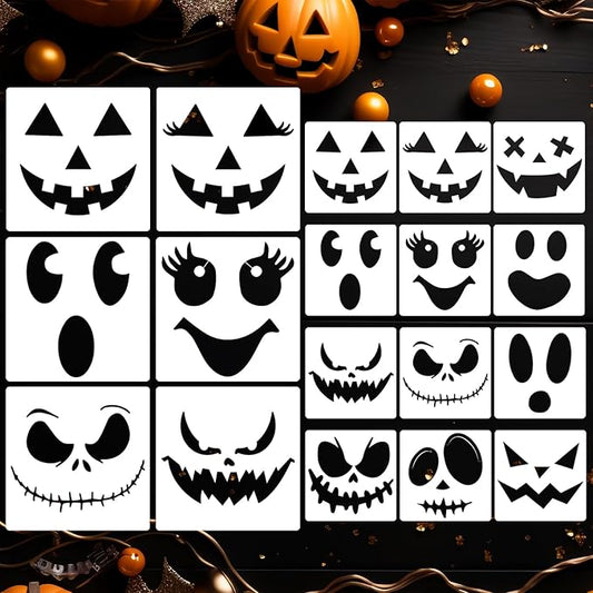 Halloween Stencils Pumpkin Face Stencils Reusable Ghost Face Stencil for Painting on Wood Fabrics DIY Crafts Decor