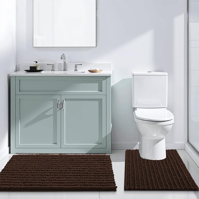 Arotive Luxury Chenille Bathroom Rug Mat, Extra Soft Thick Absorbent Shaggy Bath Rugs, Non-Slip Machine Wash Dry, Plush Bath Mats for Bathroom, Shower and Tub, 54x24, Brown